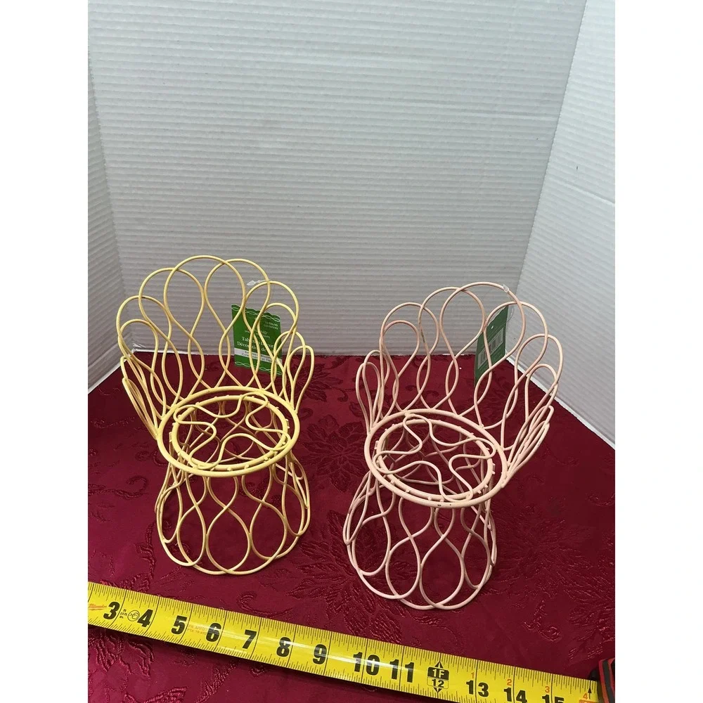 Ashland Spring Tabletop Decor Wire Chair Plant Stand Set Yellow Pink Pastel 2pc - Picture 6 of 6